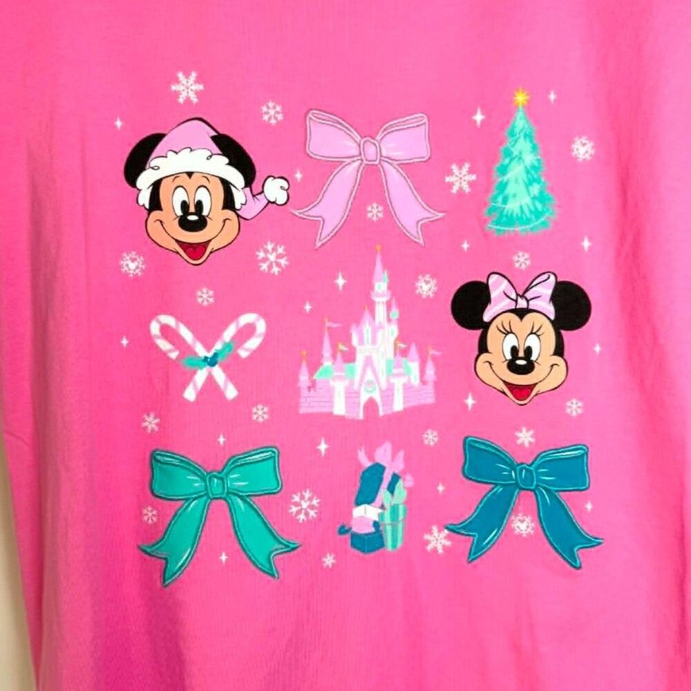 Disney Parks 2025 Mickey and Minnie Pink Christmas Bow T-Shirt - Picture 5 of 5
